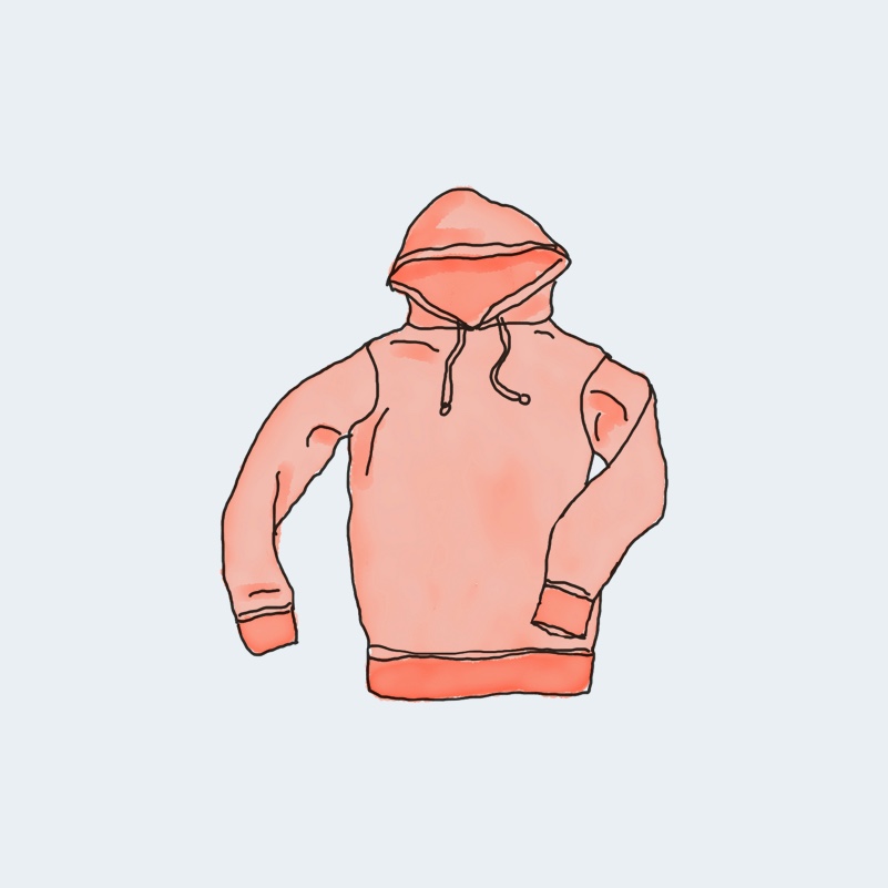 Grey pullover hoodie photographed from the front